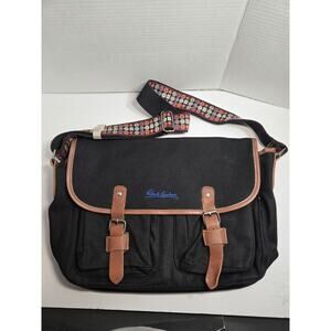 Robert Graham Atkins Canvas Messenger Bag. Black with Brown Leather Accents.
